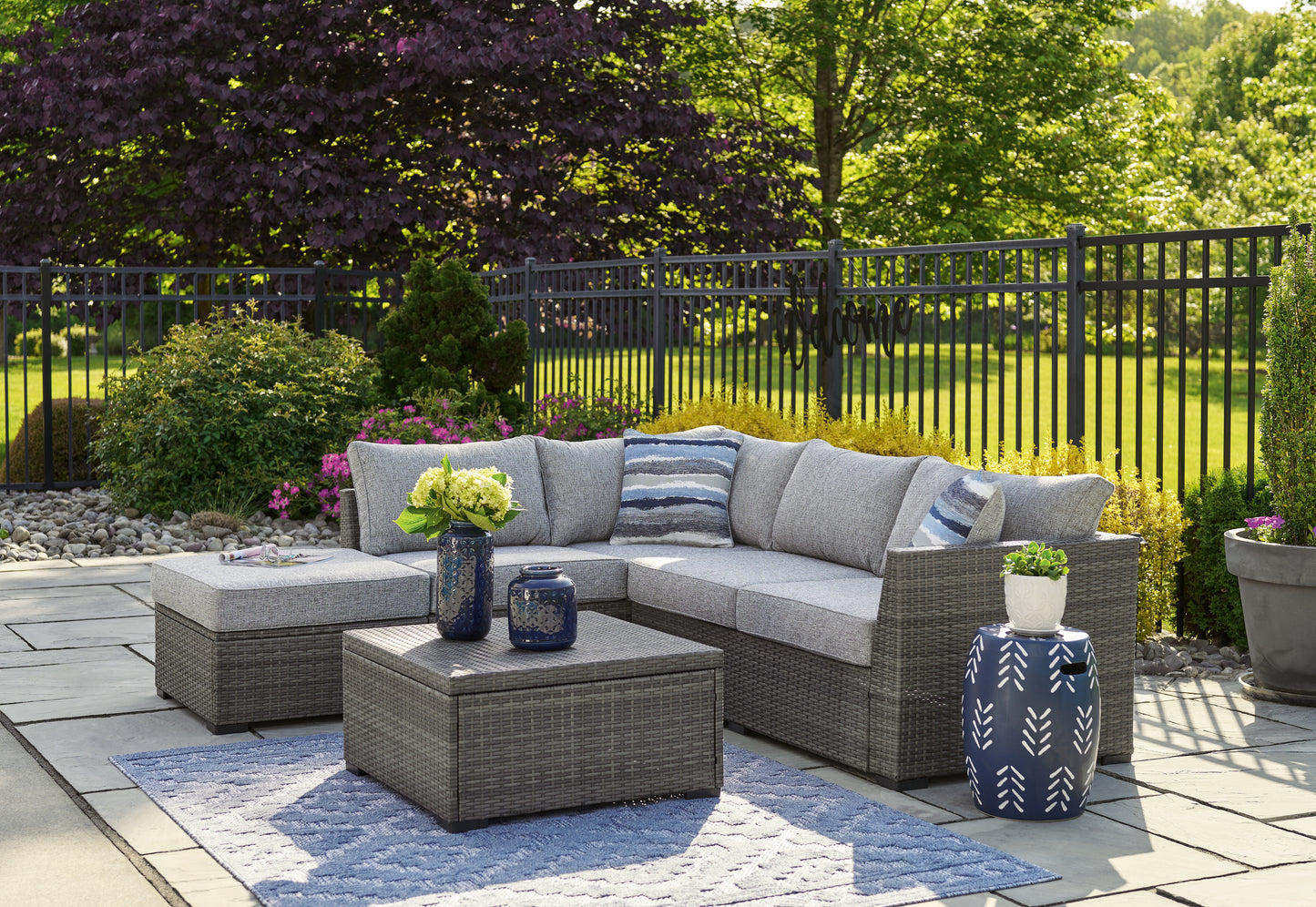 Stuart Furniture Outlet - Ashley Furniture - Petal Road Outdoor - LoveseatSEC/OTTO/TBL Set(4/CN) / Gray - P297-070