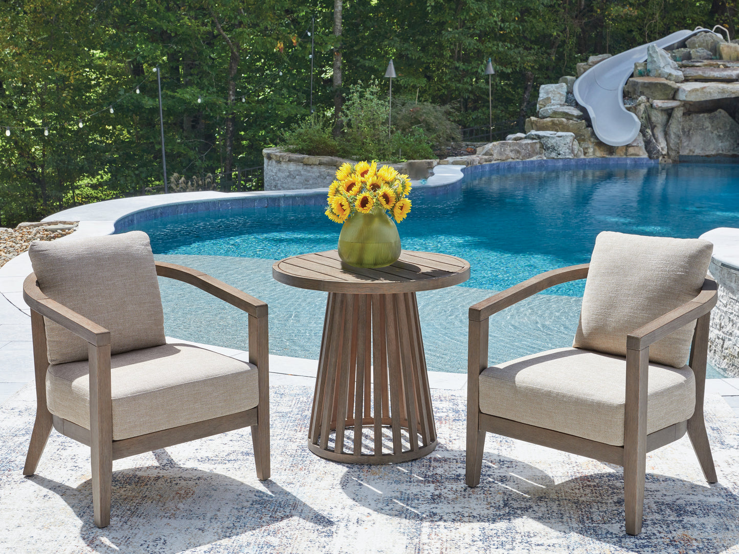 Stuart Furniture Outlet - Ashley Furniture - Joy Lagoon Outdoor - Chairs w/CUSH/Table Set (3/CN) - PCP310-050