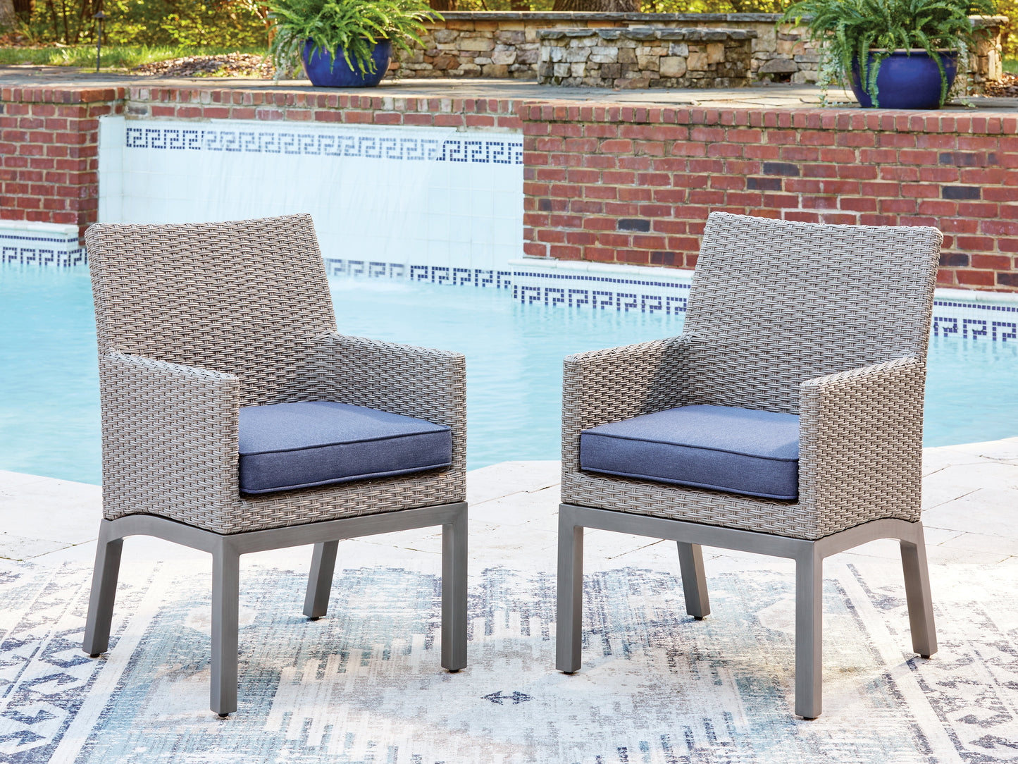 Stuart Furniture Outlet - Ashley Furniture - Half Moon Beach Outdoor - Arm Chair With Cushion (Set of 2) / Blue/Gray - PCP418-601A
