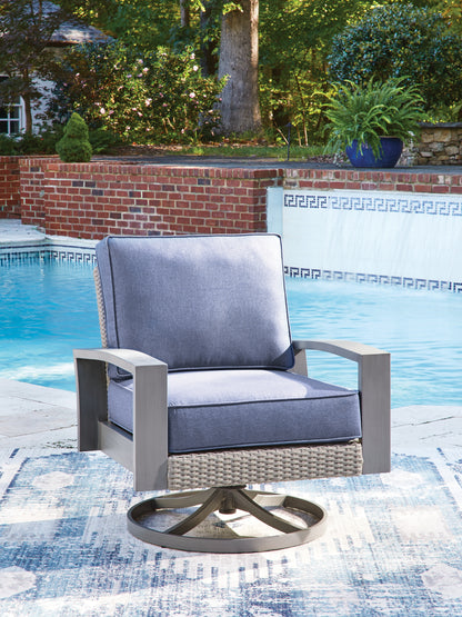 Stuart Furniture Outlet - Ashley Furniture - Half Moon Beach Outdoor - Swivel Lounge w/ Cushion / Blue/Gray - PCP418-821