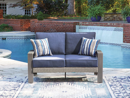 Stuart Furniture Outlet - Ashley Furniture - Half Moon Beach Outdoor - Loveseat w/Cushion / Blue/Gray - PCP418-835