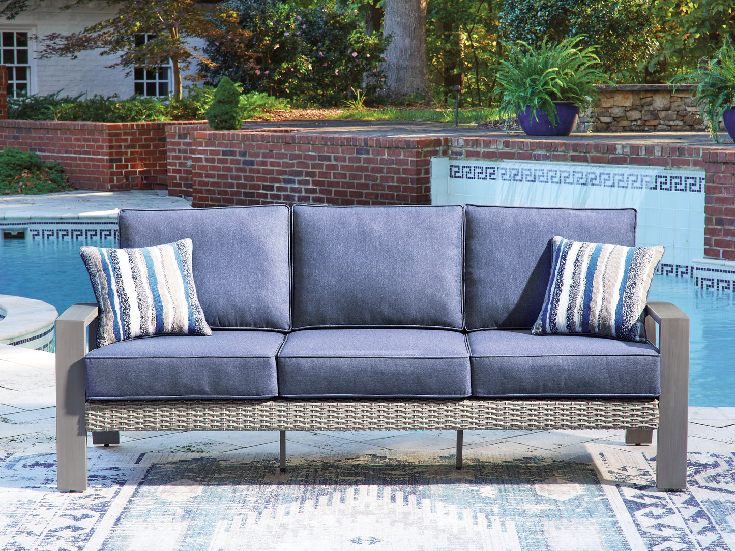 Stuart Furniture Outlet - Ashley Furniture - Half Moon Beach Outdoor - Sofa with Cushion / Blue/Gray - PCP418-838