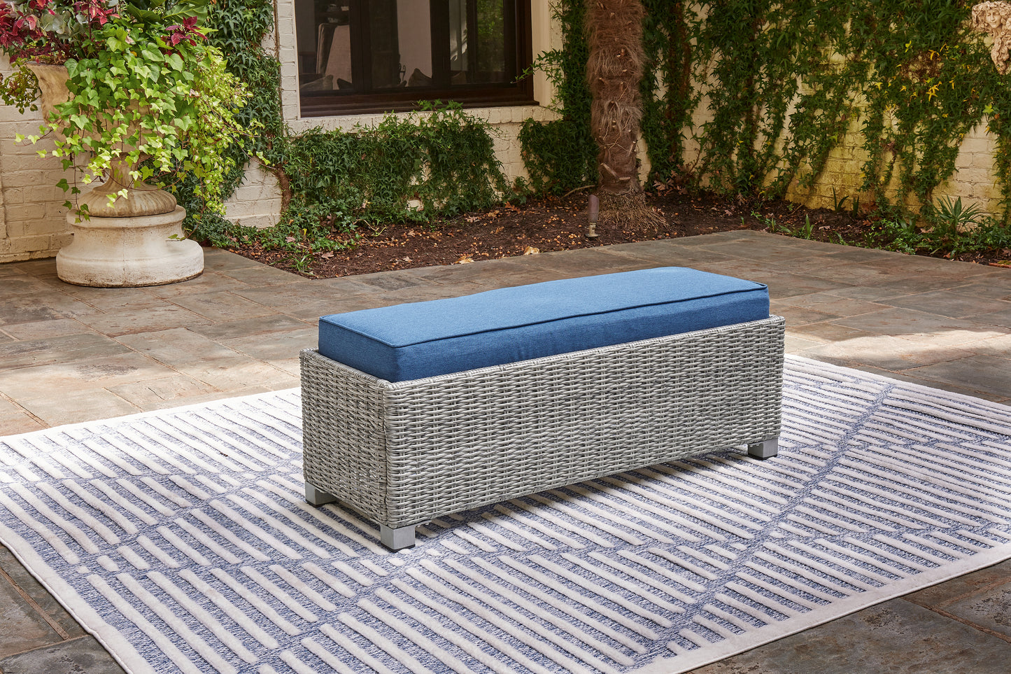 Stuart Furniture Outlet - Ashley Furniture - Naples Beach Outdoor - Bench with Cushion / Light Gray - P439-600