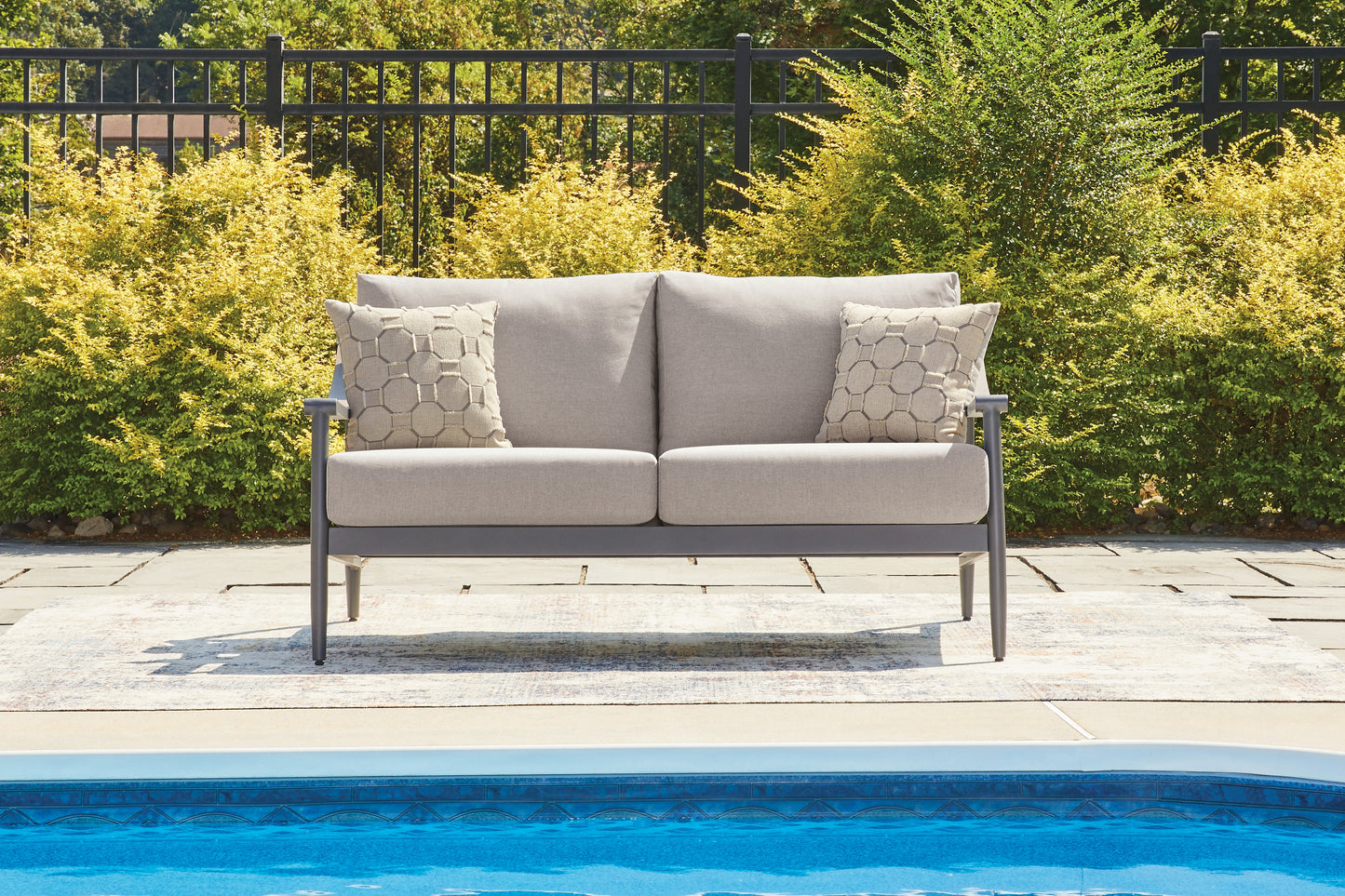 Stuart Furniture Outlet - Ashley Furniture - Ocean Beach Outdoor - Loveseat w/Cushion / Gray - PCP510-835