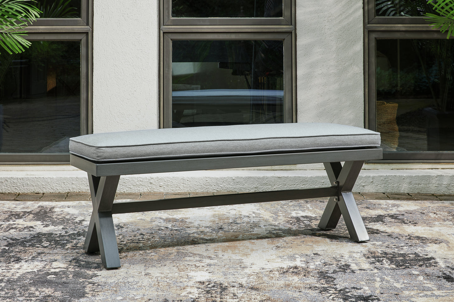 Stuart Furniture Outlet - Ashley Furniture - Elite Park Outdoor - Bench with Cushion / Gray - P518-600