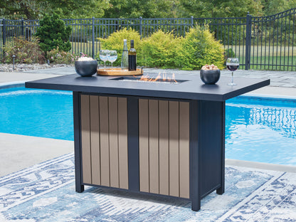 Stuart Furniture Outlet - Ashley Furniture - East Beach Outdoor - RECT Bar Table w/Fire Pit / Navy Blue/Driftwood - PCP587-665