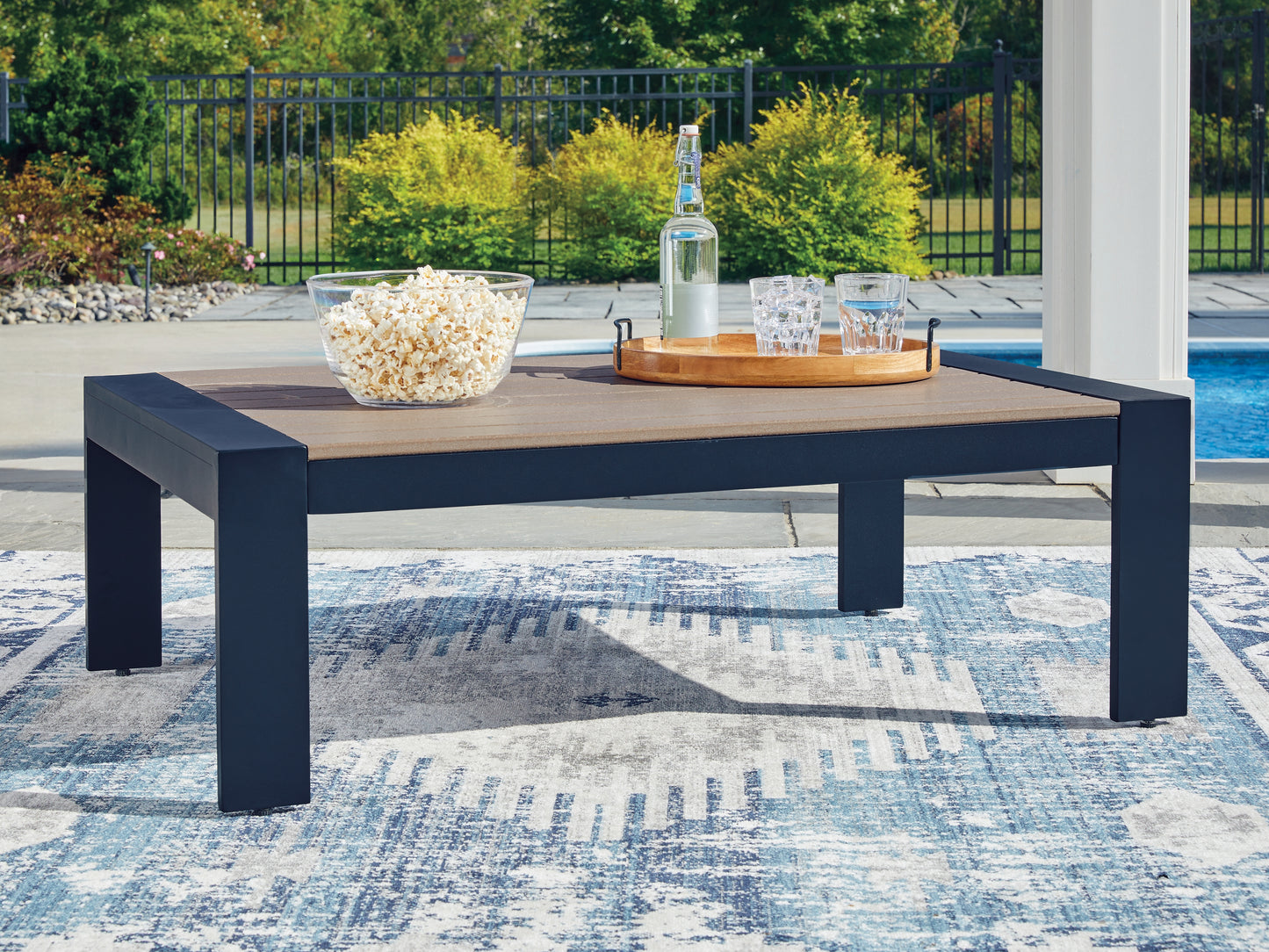 Stuart Furniture Outlet - Ashley Furniture - East Beach Outdoor - Rectangular Cocktail Table / Navy Blue/Driftwood - PCP587-701