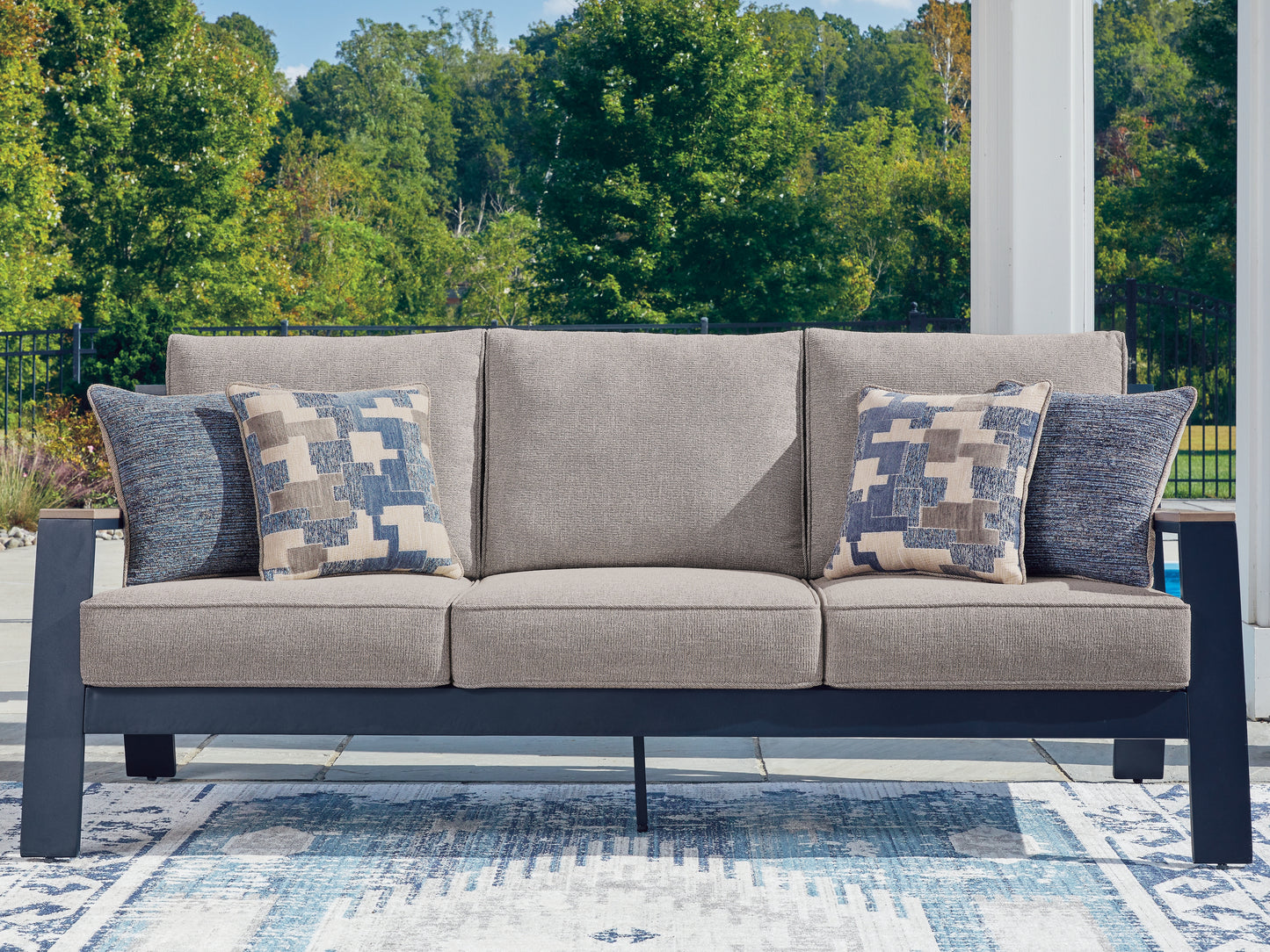 Stuart Furniture Outlet - Ashley Furniture - East Beach Outdoor - Sofa with Cushion / Navy Blue/Driftwood - PCP587-838