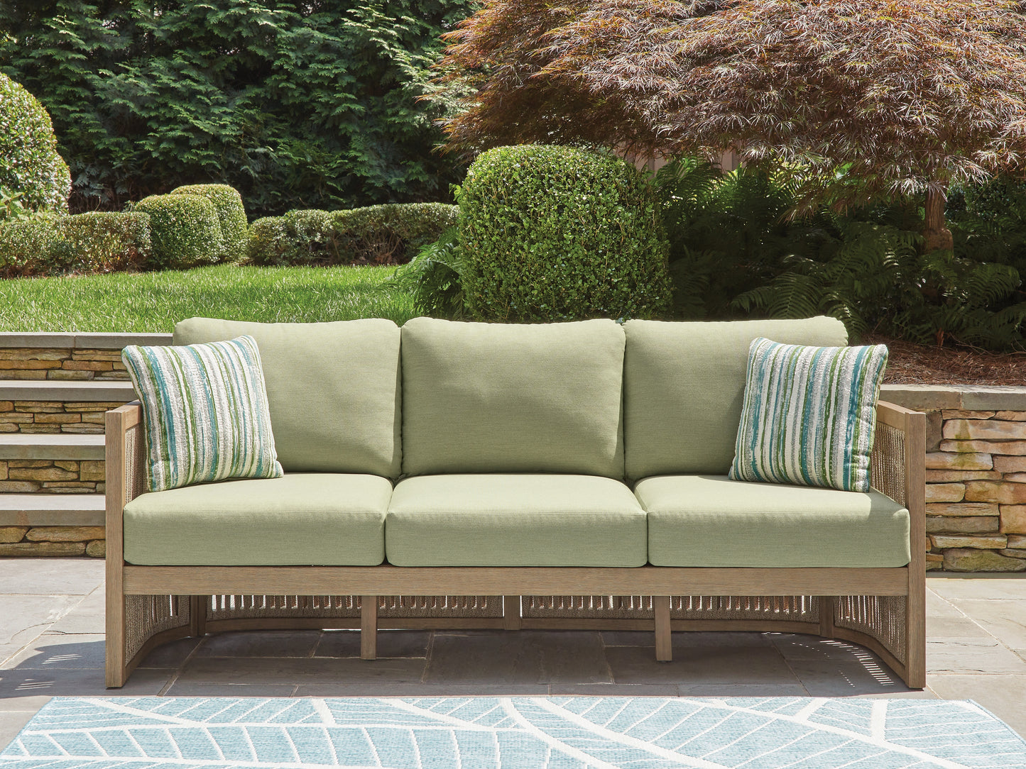 Stuart Furniture Outlet - Ashley Furniture - Serena Shores Outdoor - Sofa with Cushion / Beige/Green - PCP604-838