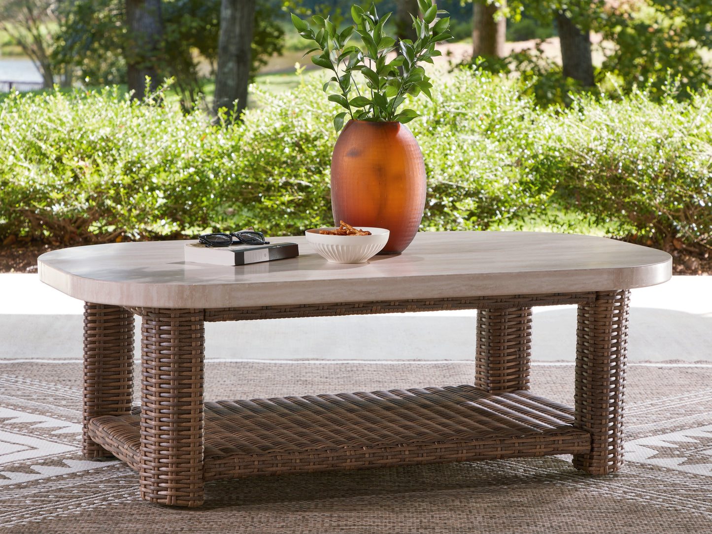 Stuart Furniture Outlet - Ashley Furniture - Dolan Creek Outdoor - Rectangular Cocktail Table / Beige/Brown - PCP610-701