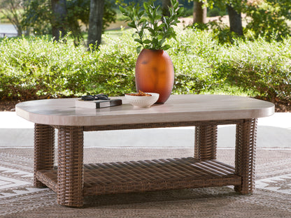 Stuart Furniture Outlet - Ashley Furniture - Dolan Creek Outdoor - Rectangular Cocktail Table / Beige/Brown - PCP610-701