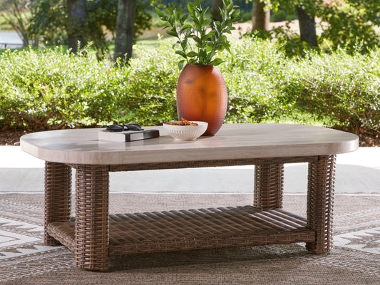 Stuart Furniture Outlet - Ashley Furniture - Dolan Creek Outdoor - Rectangular Cocktail Table / Beige/Brown - PCP610-701