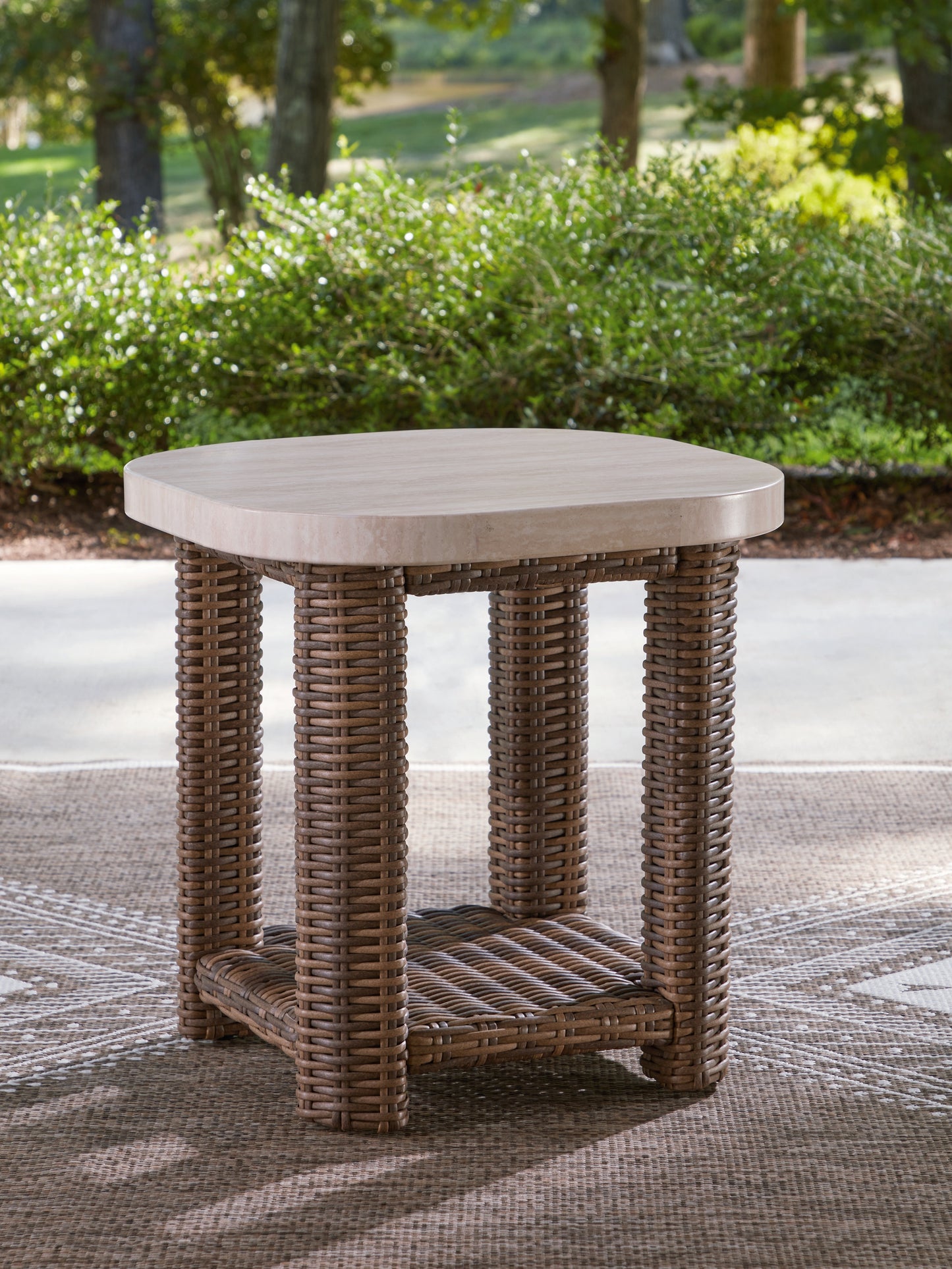 Stuart Furniture Outlet - Ashley Furniture - Dolan Creek Outdoor - Square End Table / Beige/Brown - PCP610-702