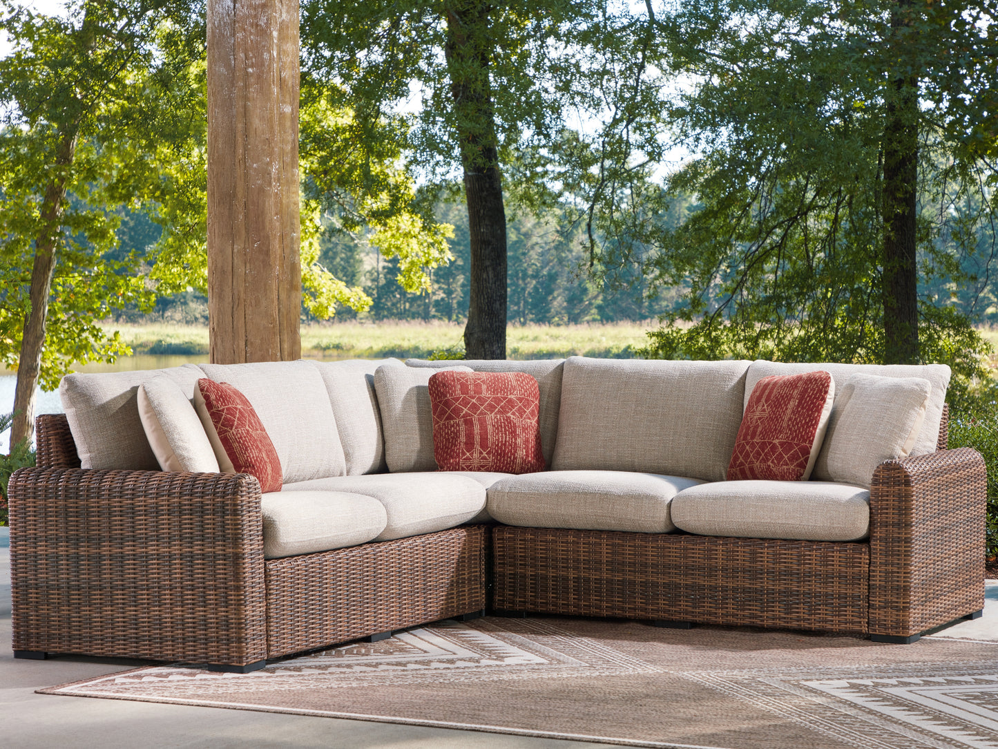 Stuart Furniture Outlet - Ashley Furniture - Dolan Creek Outdoor - 3-Piece Outdoor Sectional / Beige/Brown - PCP610P1