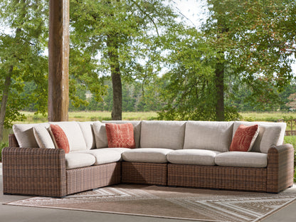 Stuart Furniture Outlet - Ashley Furniture - Dolan Creek Outdoor - 4-Piece Outdoor Sectional / Beige/Brown - PCP610P2