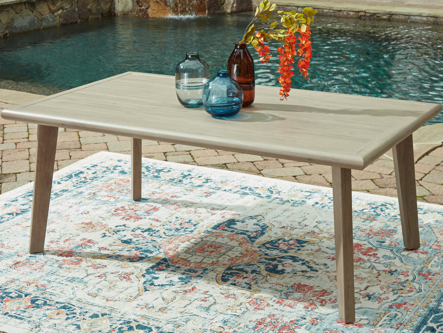 Stuart Furniture Outlet - Ashley Furniture - Cliff Trails Outdoor - RECT Dining Table w/UMB OPT / Beige - PCP690-625