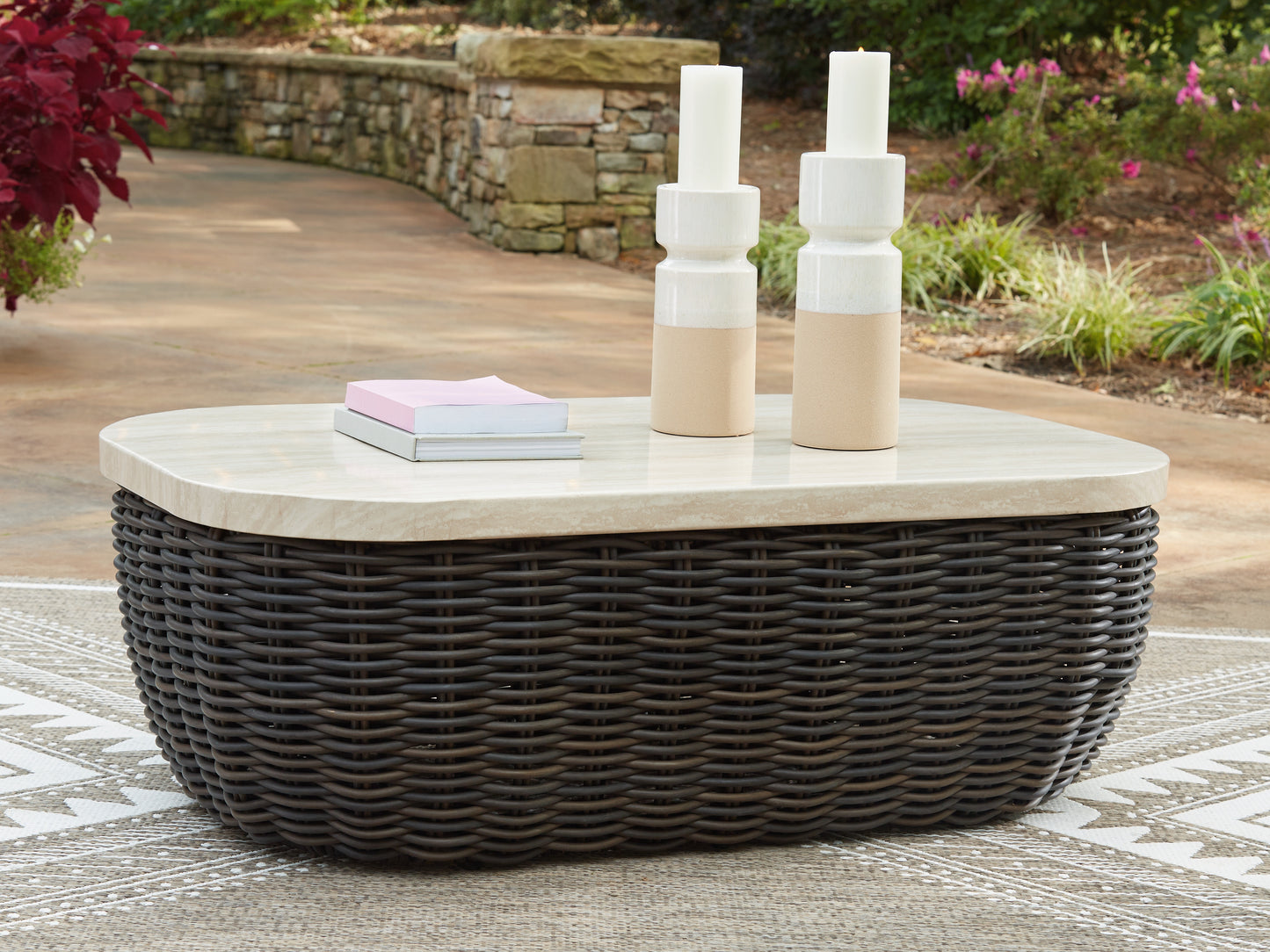 Stuart Furniture Outlet - Ashley Furniture - Kimora Outdoor - Rectangular Cocktail Table / Beige/Dark Brown - P711-701