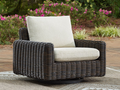 Stuart Furniture Outlet - Ashley Furniture - Kimora Outdoor - Swivel Glider Lounge w/Cushion / Beige/Dark Brown - P711-821