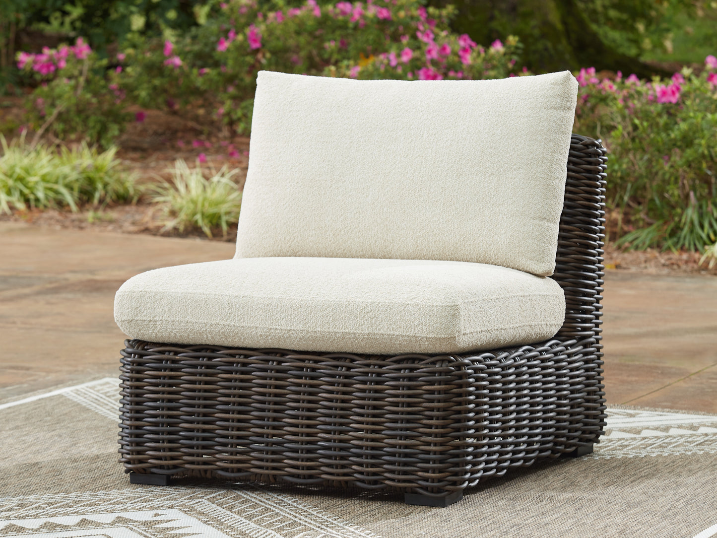 Stuart Furniture Outlet - Ashley Furniture - Kimora Outdoor - Armless Chair w/Cushion / Beige/Dark Brown - P711-846