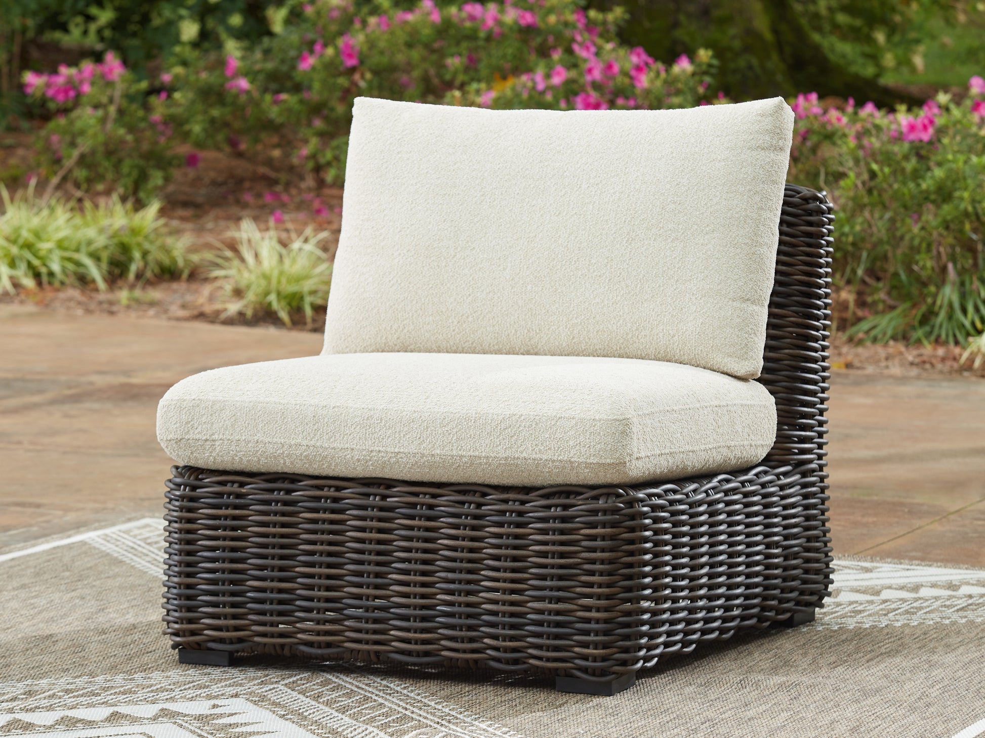 Stuart Furniture Outlet - Ashley Furniture - Kimora Outdoor - Armless Chair w/Cushion / Beige/Dark Brown - P711-846