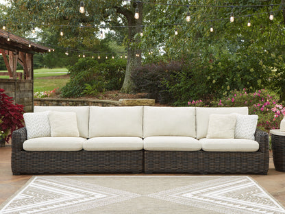 Stuart Furniture Outlet - Ashley Furniture - Kimora Outdoor - RAF/LAF Loveseat w/CUSH (Set of 2) / Beige/Dark Brown - P711-854