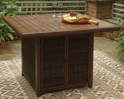 Stuart Furniture Outlet - Ashley Furniture - Paradise Trail Outdoor - Square Bar Table w/Fire Pit / Medium Brown - P750-665