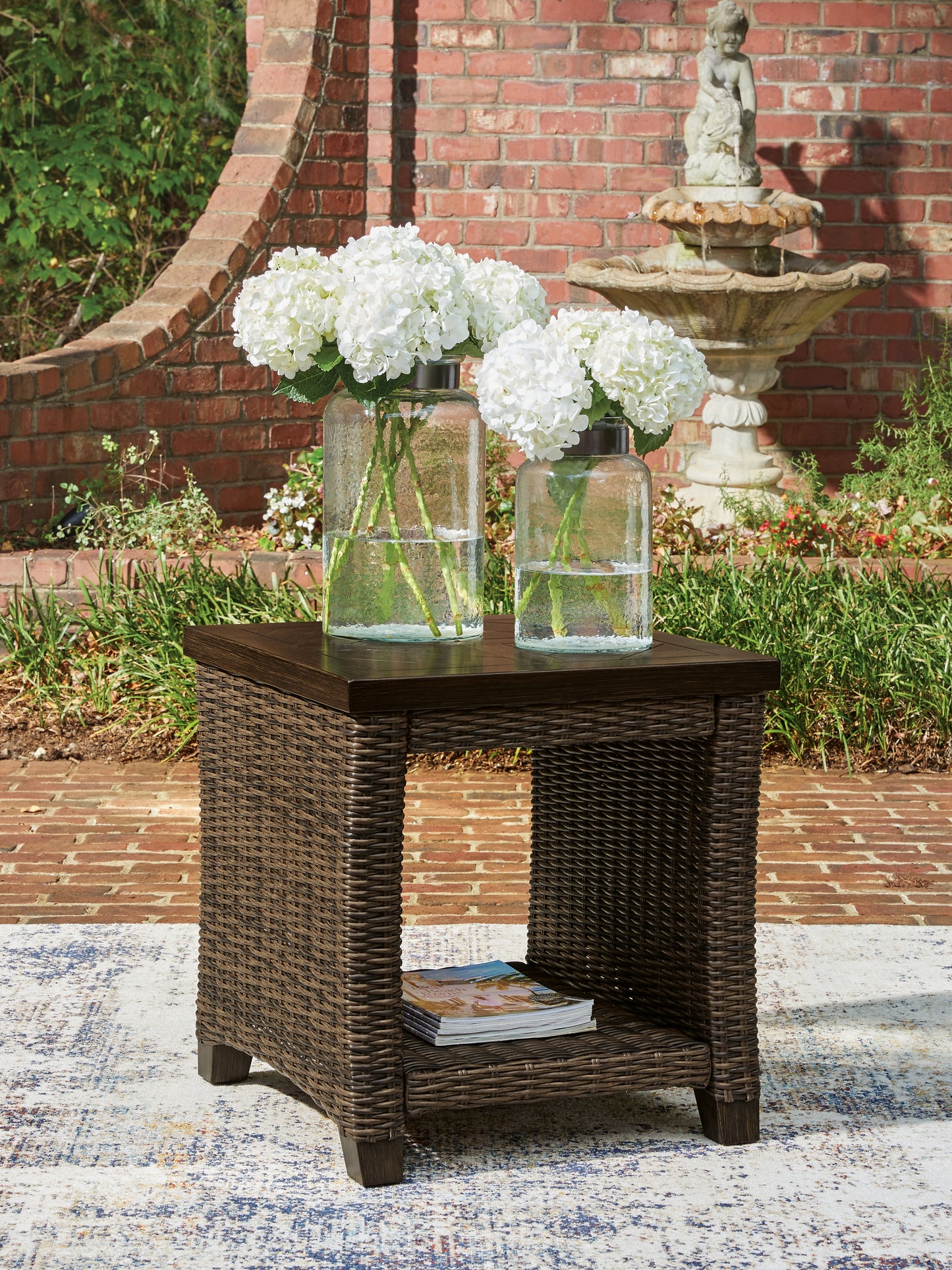 Stuart Furniture Outlet - Ashley Furniture - Monterey Point Outdoor - Square End Table / Dark Brown - PCP760-702