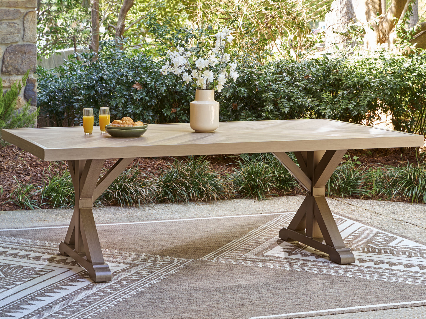 Stuart Furniture Outlet - Ashley Furniture - Laguna Heights Outdoor - RECT Dining Table w/UMB OPT / Beige - PCP790-625
