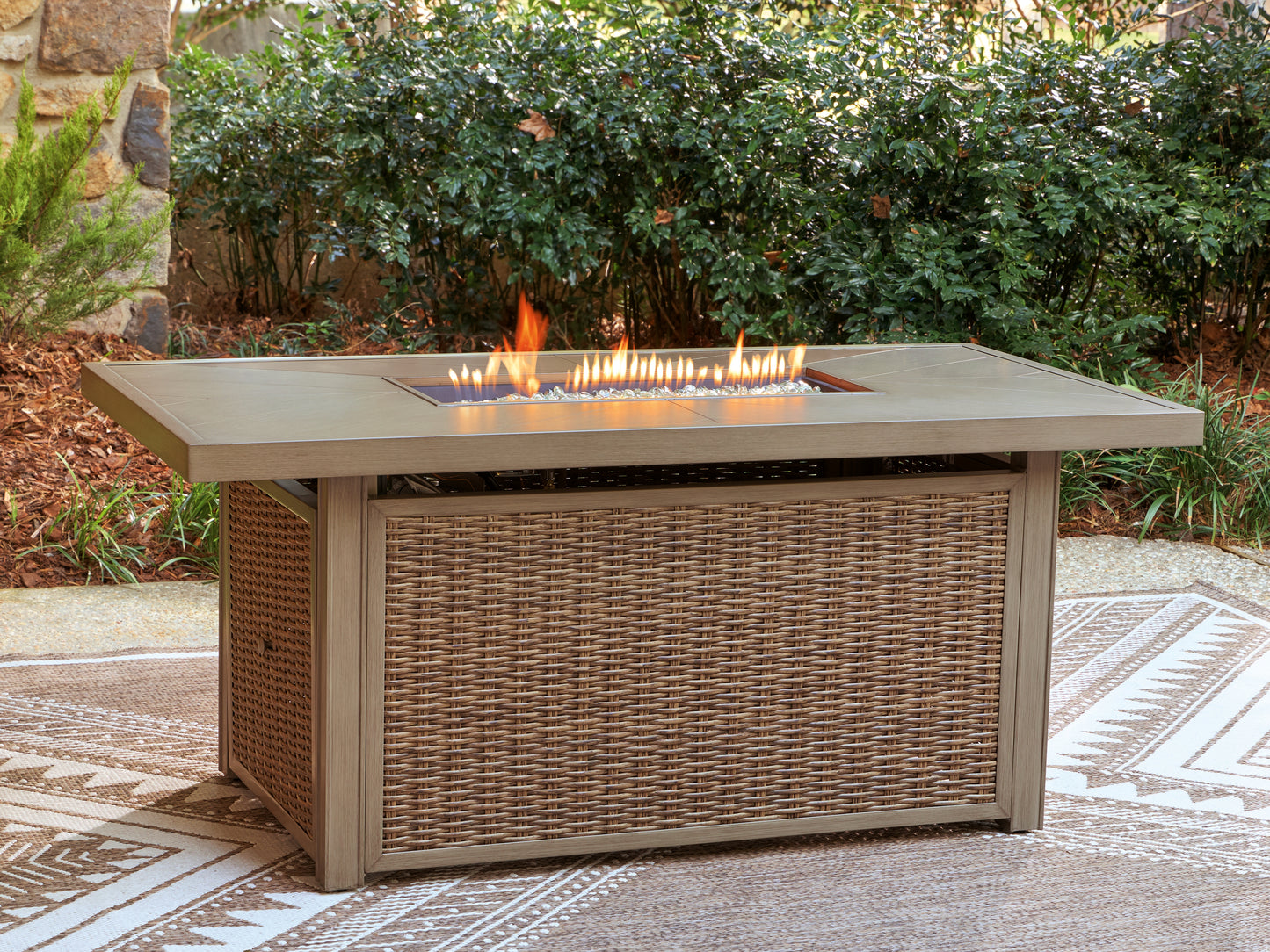 Stuart Furniture Outlet - Ashley Furniture - Laguna Heights Outdoor - Rectangular Fire Pit Table / Beige - PCP790-773