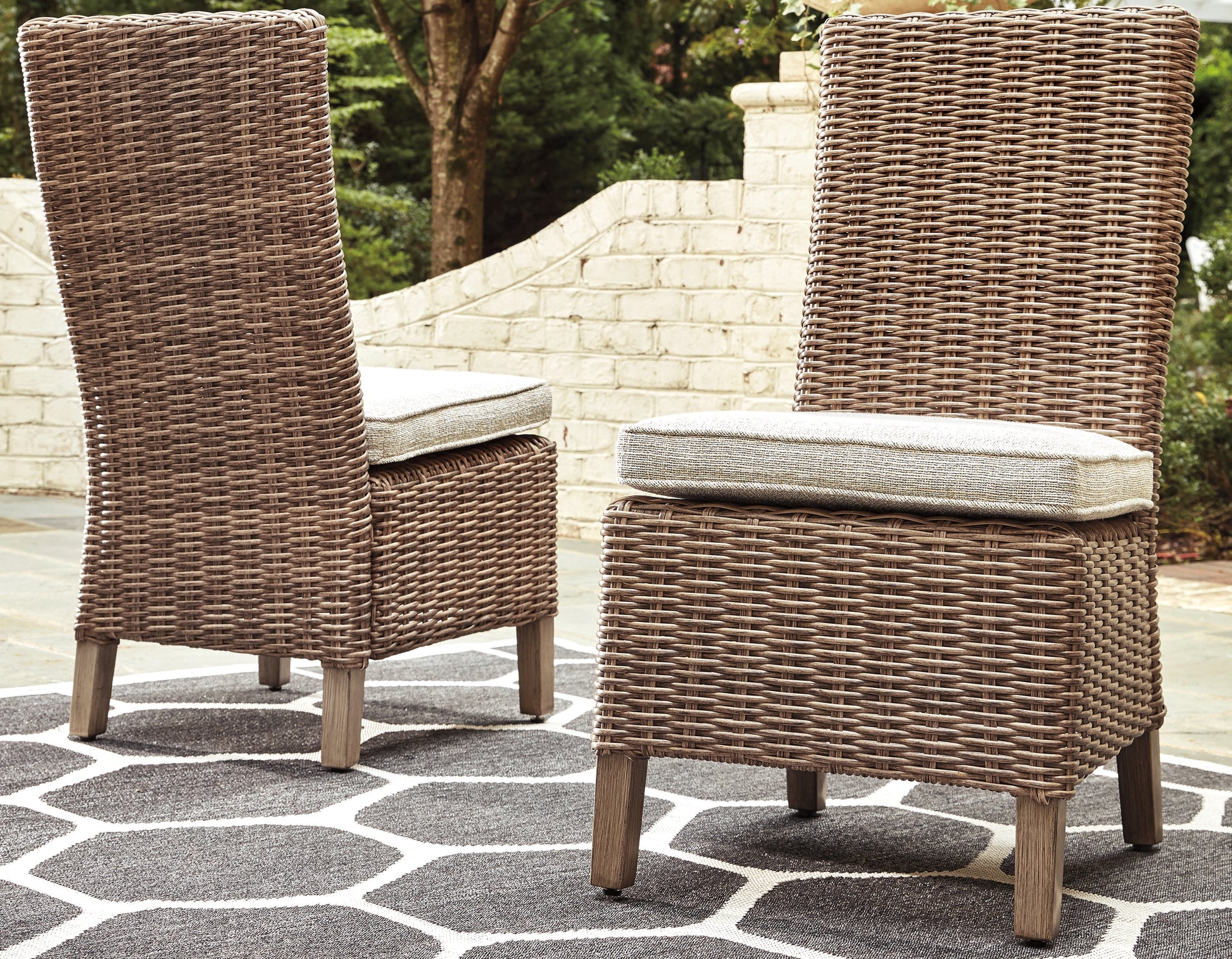 Stuart Furniture Outlet - Ashley Furniture - Beachcroft Outdoor - Side Chair with Cushion (Set of 2) / Beige - P791-601