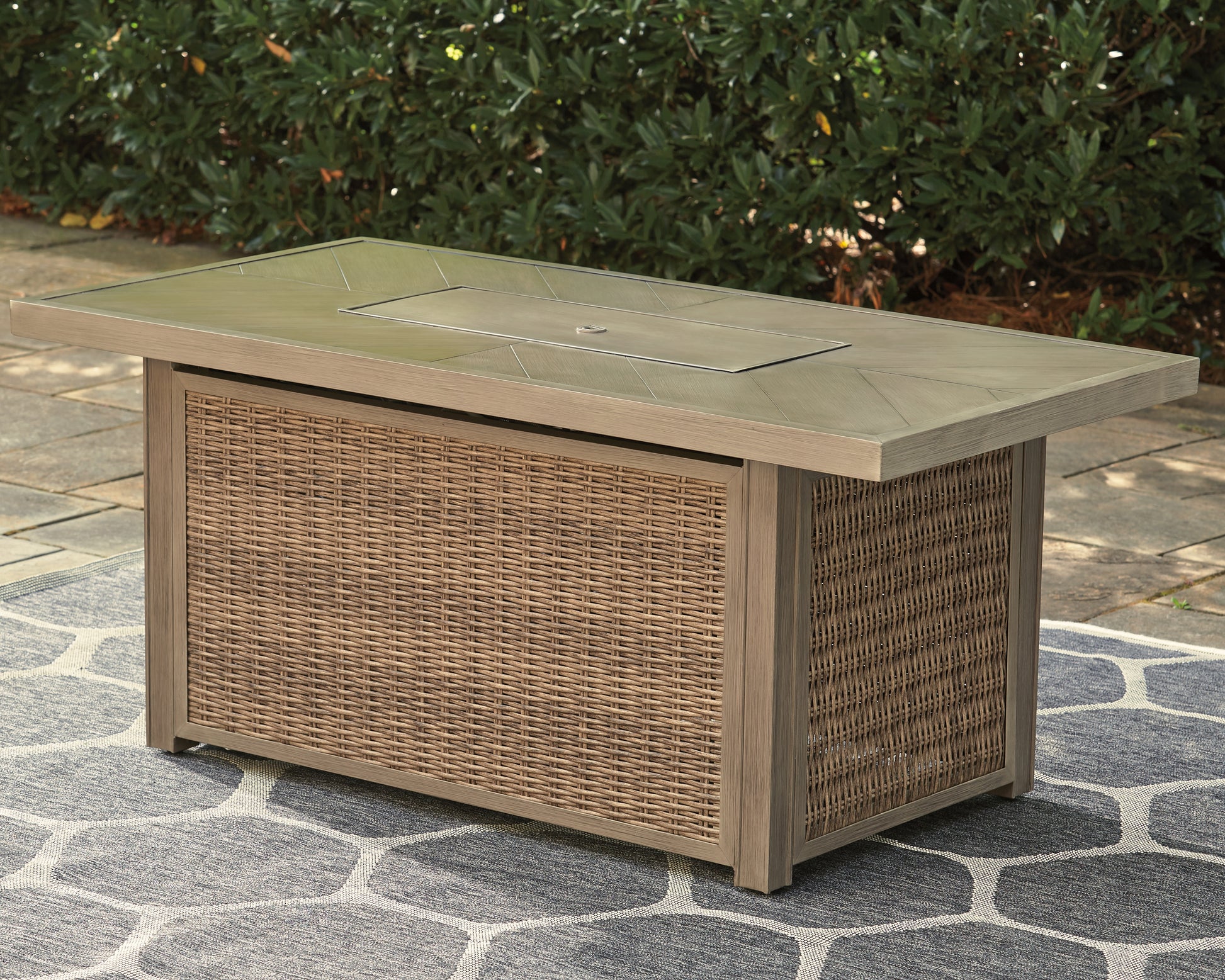 Stuart Furniture Outlet - Ashley Furniture - Beachcroft Outdoor - Rectangular Fire Pit Table / Beige - P791-773