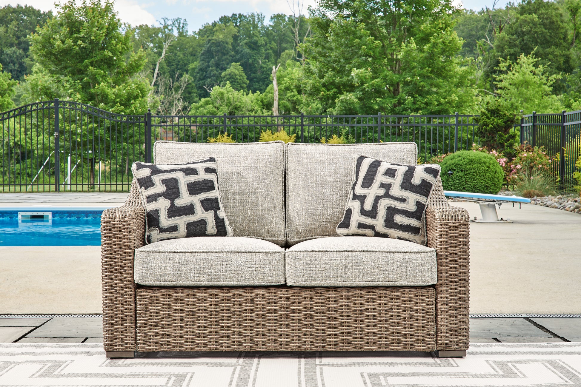 Stuart Furniture Outlet - Ashley Furniture - Beachcroft Outdoor - Loveseat w/Cushion / Beige - P791-835