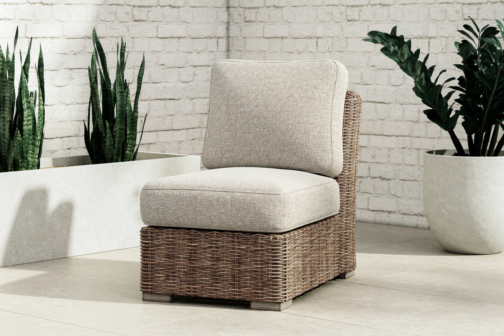 Stuart Furniture Outlet - Ashley Furniture - Beachcroft Outdoor - Armless Chair w/Cushion / Beige - P791-846