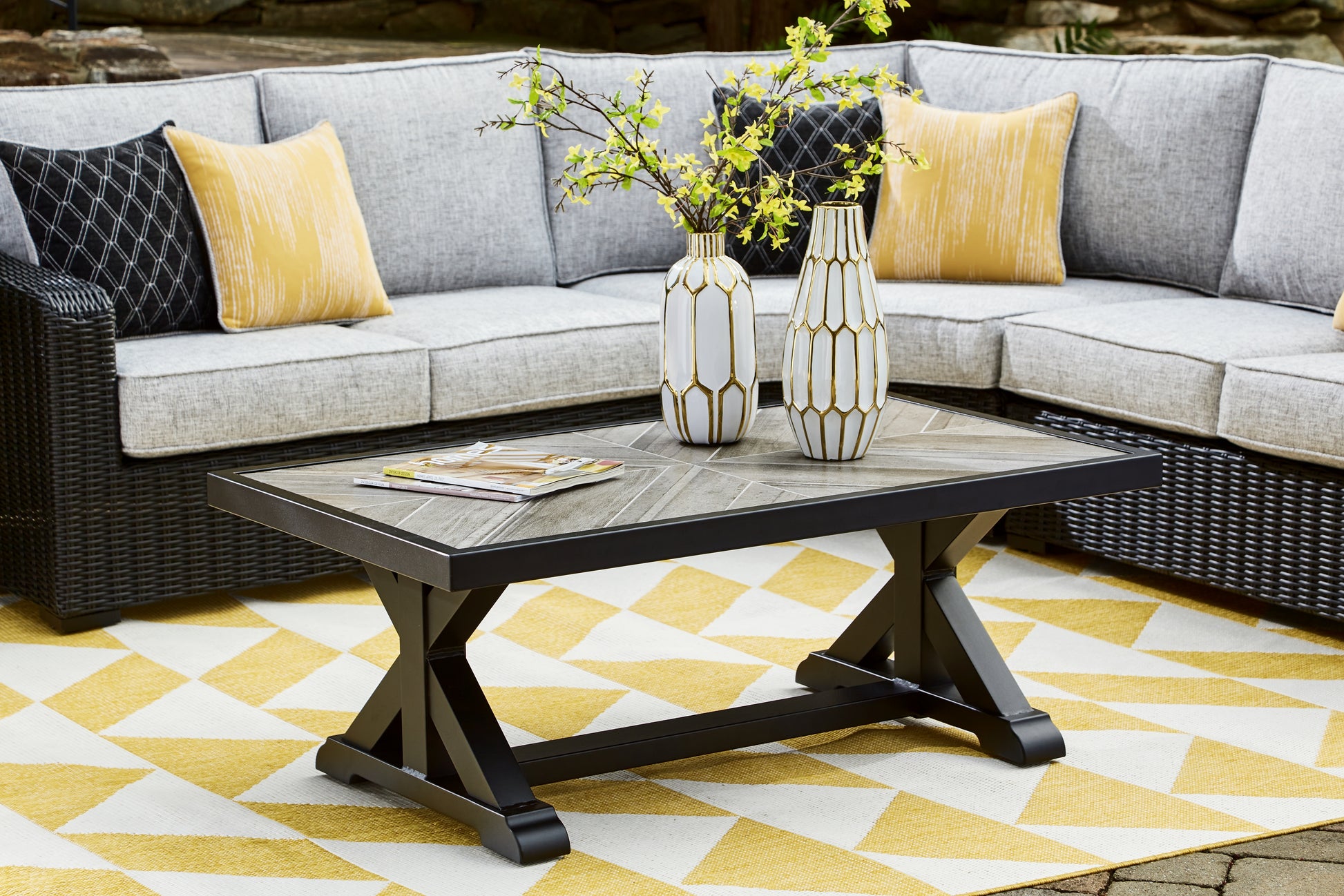 Stuart Furniture Outlet - Ashley Furniture - Beachcroft Outdoor - Rectangular Cocktail Table / Black/Light Gray - P792-701