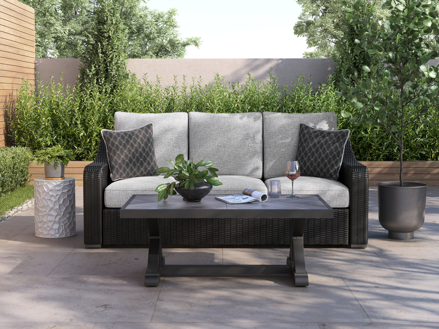 Stuart Furniture Outlet - Ashley Furniture - Beachcroft Outdoor - Sofa with Cushion / Black/Light Gray - P792-838