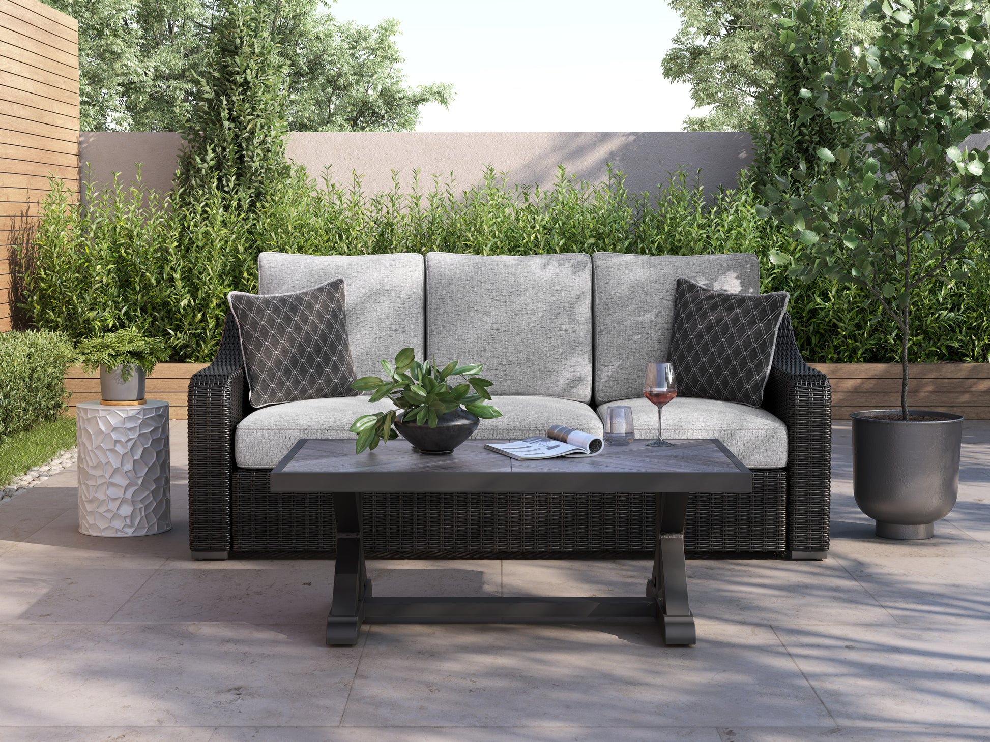 Stuart Furniture Outlet - Ashley Furniture - Beachcroft Outdoor - Sofa with Cushion / Black/Light Gray - P792-838