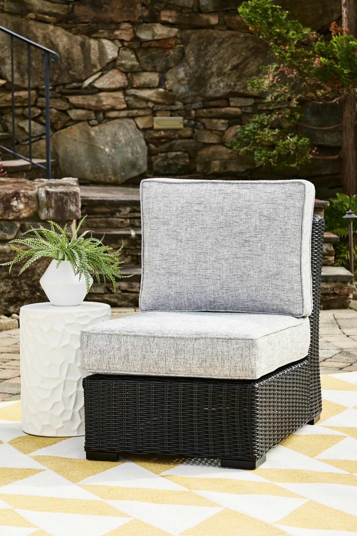 Stuart Furniture Outlet - Ashley Furniture - Beachcroft Outdoor - Armless Chair w/Cushion / Black/Light Gray - P792-846