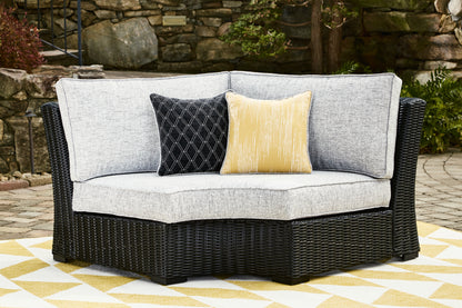 Stuart Furniture Outlet - Ashley Furniture - Beachcroft Outdoor - Curved Corner Chair w/Cushion / Black/Light Gray - P792-851
