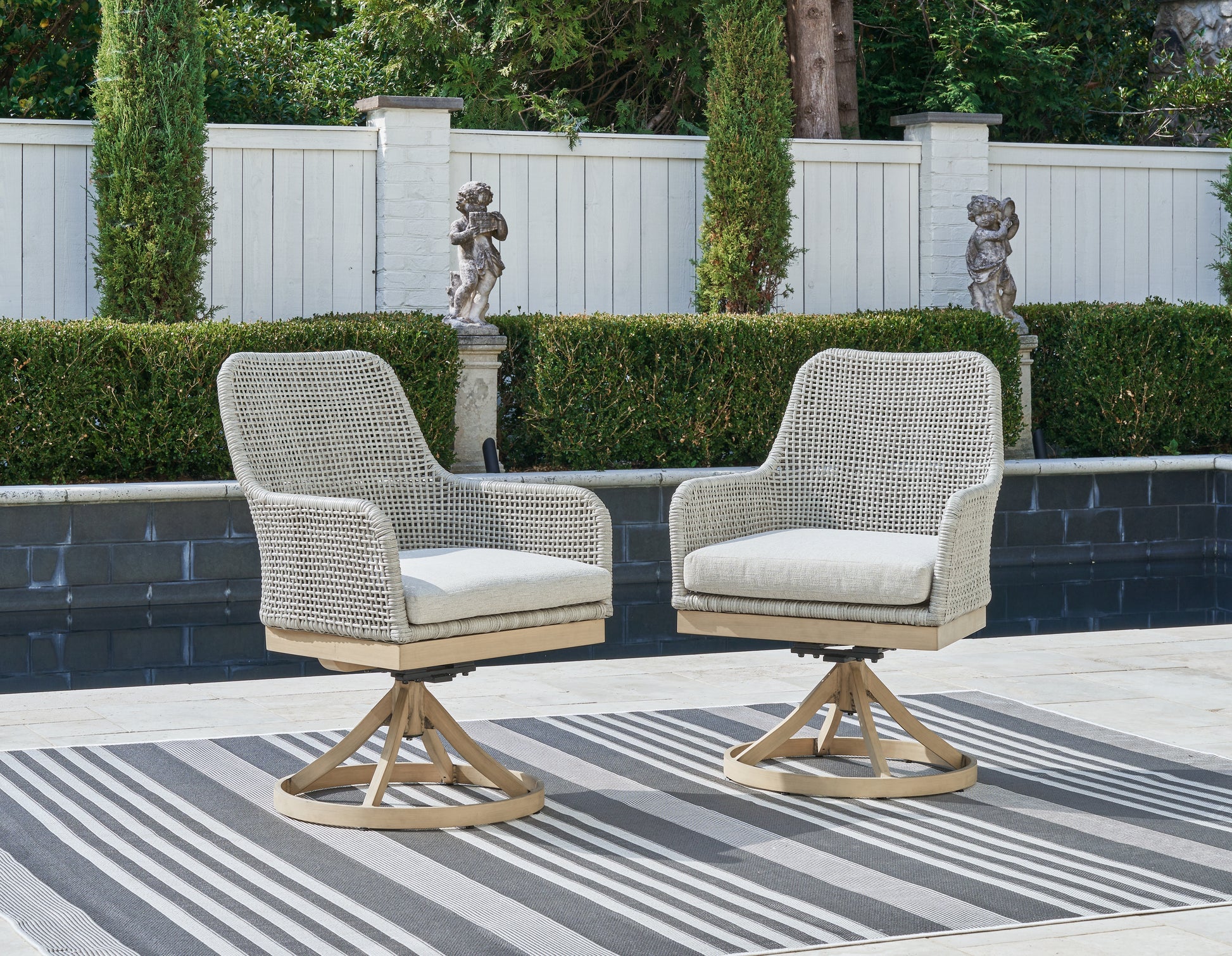 Stuart Furniture Outlet - Ashley Furniture - Seton Creek Outdoor - Swivel Chair w/Cushion (Set of 2) / Gray - P798-602A