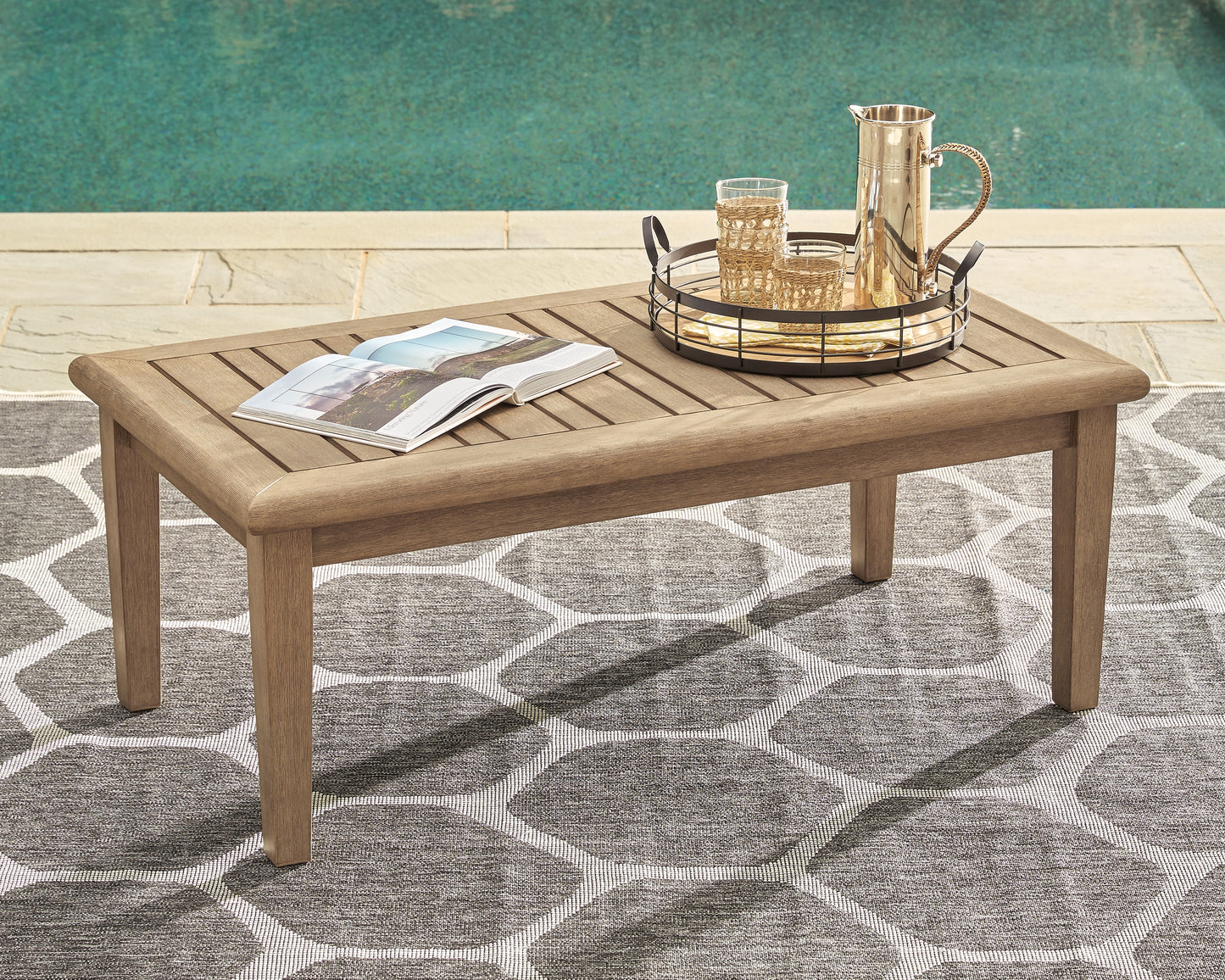 Stuart Furniture Outlet - Ashley Furniture - Gerianne Outdoor - Rectangular Cocktail Table / Grayish Brown - P805-701