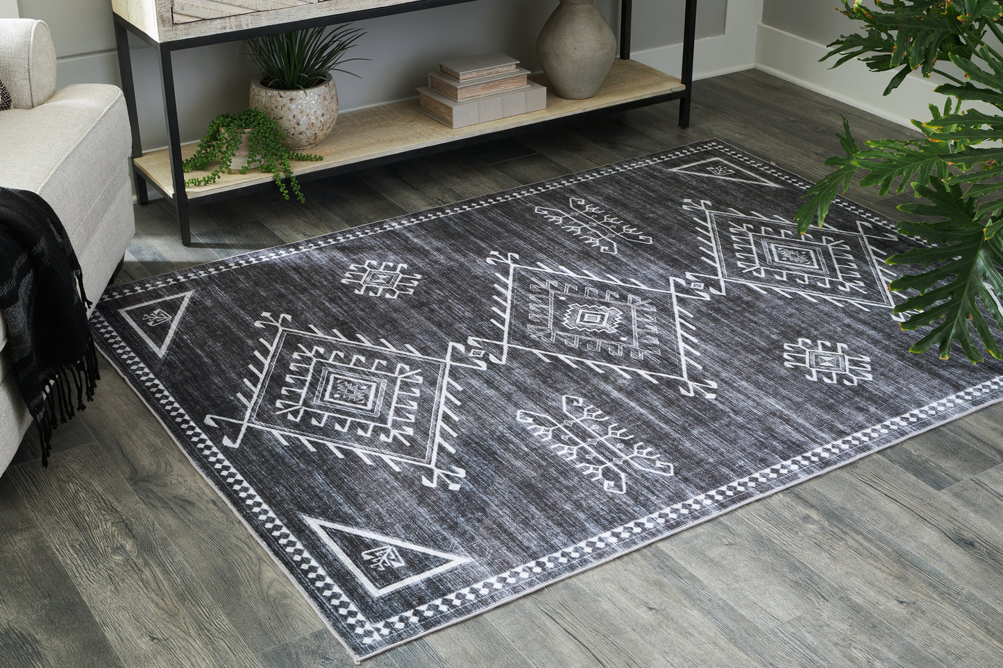 Stuart Furniture Outlet - Ashley Furniture - Arloman Rug - 5' x 7' Washable Rug / Black/Cream/Gray - R405932