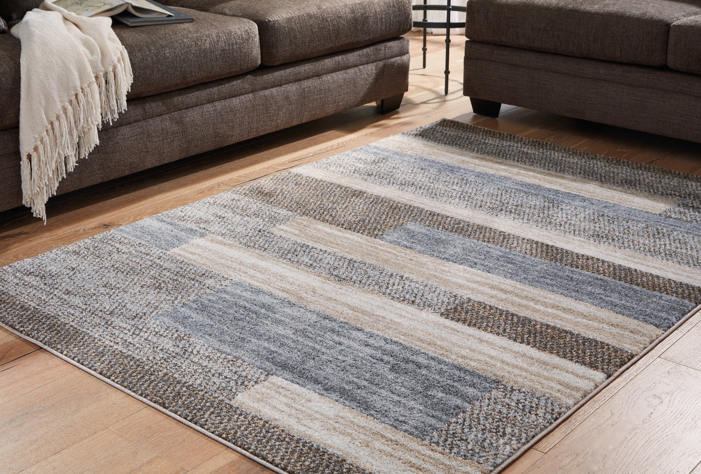 Stuart Furniture Outlet - Ashley Furniture - Sethburn Rug - 5' x 7' Rug / Cream/Brown/Gray - R406592