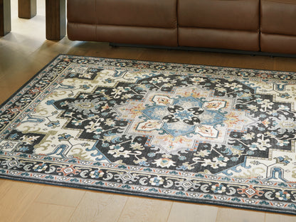 Stuart Furniture Outlet - Ashley Furniture - Leningston Rug - 5' x 7' Washable Rug / Black/Cream/Blue - R407062