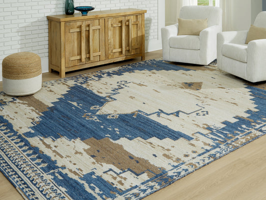 Stuart Furniture Outlet - Ashley Furniture - Varnler Rug - 5' x 7' Rug / Blue/Brown/Tan - R407132