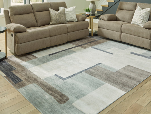 Stuart Furniture Outlet - Ashley Furniture - Larkport Rug - Washable 5' x 7' Area Rug / Cream/Brown/Gray - R407412
