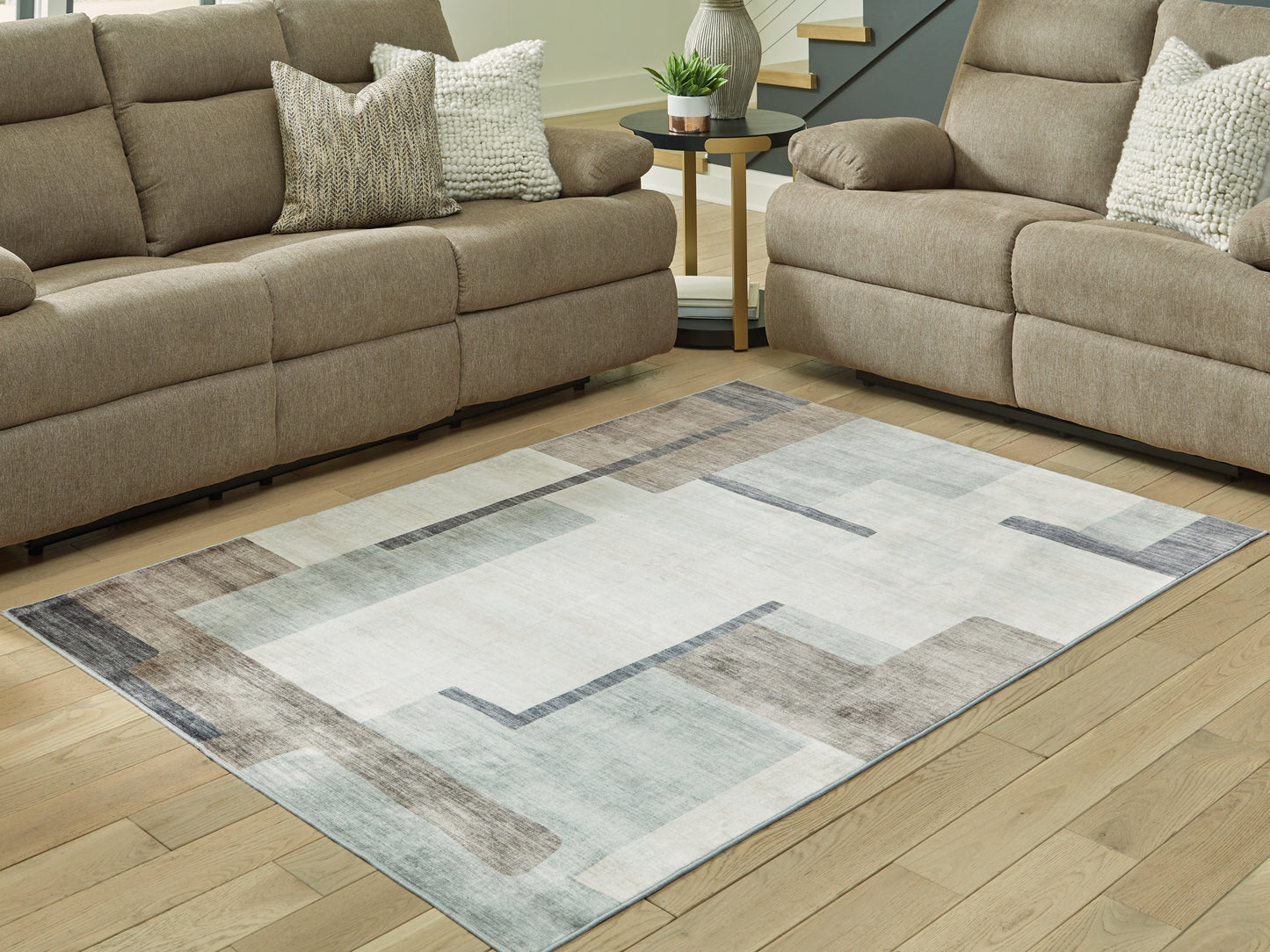 Stuart Furniture Outlet - Ashley Furniture - Larkport Rug - Washable 5' x 7' Area Rug / Cream/Brown/Gray - R407412