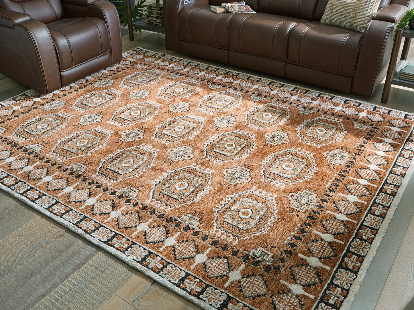 Stuart Furniture Outlet - Ashley Furniture - Qaabiz Rug - 7'8" x 10' Area Rug / Sienna/Ivory/Black - R407521