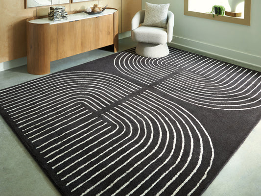 Stuart Furniture Outlet - Ashley Furniture - Eldonmore Rug - 7'8" x 10' Area Rug / Black/Ivory - R407571