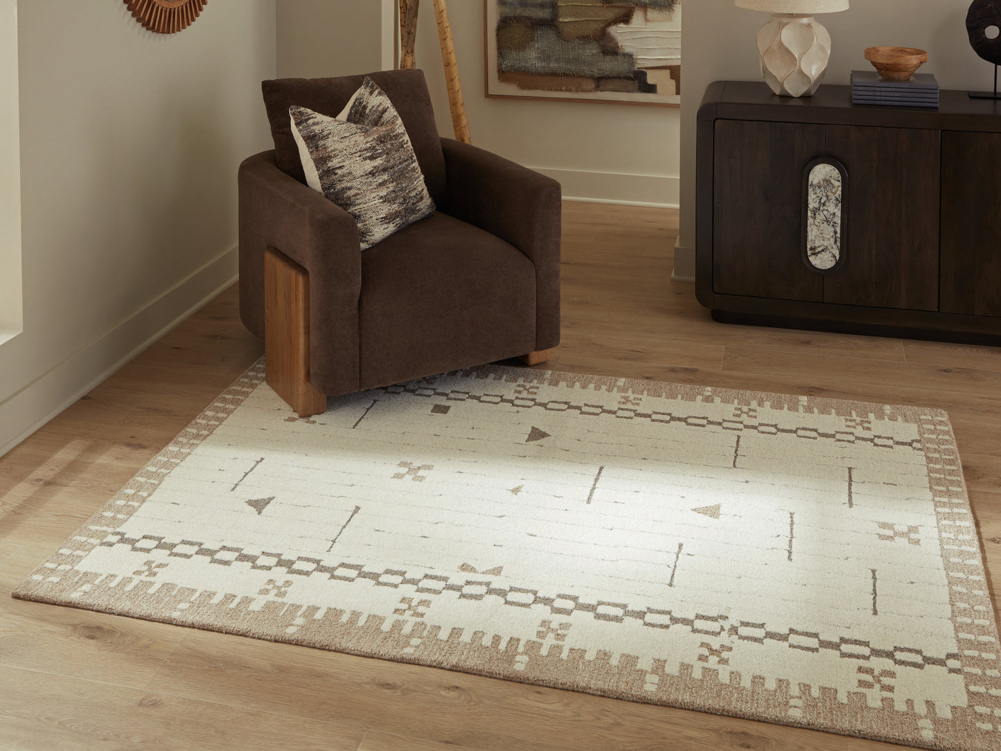 Stuart Furniture Outlet - Ashley Furniture - Dot Rug - 5' x 7' Area Rug / Cream/Brown/Taupe - R407652