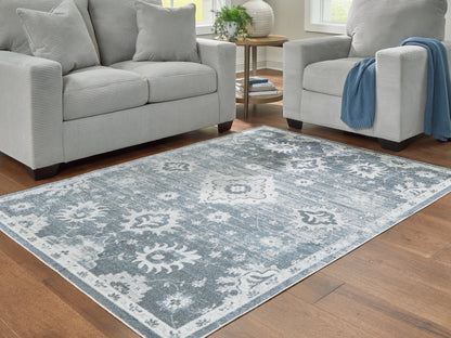 Stuart Furniture Outlet - Ashley Furniture - Avanworths Rug - Washable 5'3" x 7' Area Rug / Blue/Gray/Ivory - R407792